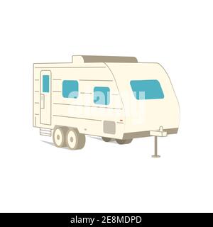 Retro-Freizeitfahrzeug Wohnmobil, Camping Wohnmobil, Anhänger oder Familie Wohnwagen. isometrisches 3D-Zeichentricksymbol auf Weiß isoliert. Für Sommer Camper Familienreisekonzept. Vektorgrafik. Stock Vektor