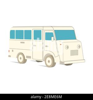 Retro-Freizeitfahrzeug Wohnmobil, Camping Wohnmobil, Anhänger oder Familie Wohnwagen. isometrisches 3D-Zeichentricksymbol auf Weiß isoliert. Für Sommer Camper Familienreisekonzept. Vektorgrafik. Stock Vektor