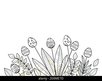 Vektor-Illustration von Blumenschmuck mit Blättern, von Hand gezeichnet, Ostern Hintergrund Stock Vektor