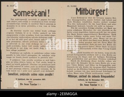Mitbürger, zeichnet die siebte Kriegsanleihe! - Laibach - Mehrsprachiges Plakat 1917. Stockfoto