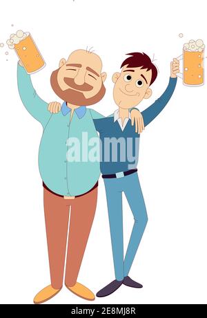 Illustration des Happy Beer Tages. Zwei glückliche Männer mit einem Glas Bier. Bier. Stock Vektor