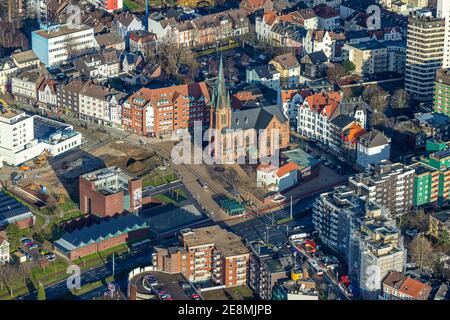 Luftaufnahme, Neubau Baustelle Europagarten, Europaplatz, Kreuzkirche, LWL-Museum für Archäologie, Herne-Mitte, Herne, Ruhrgebiet, Stockfoto