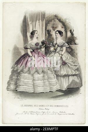 Modeplansch ur Le Journal des dames et des demoiselles dezember 1856 Stockfoto