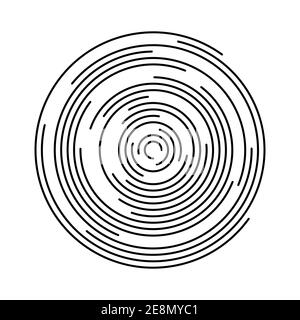 Dünne schwarze Linie Wirbel von konzentrischen Kreisen. Einfache, flache, abstrakte Illustration. Stock Vektor
