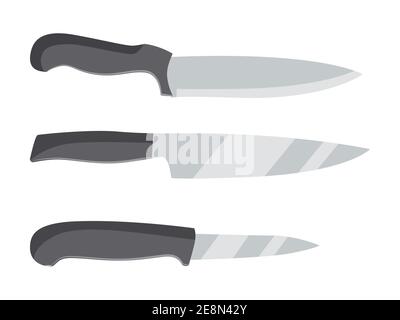 Küchenmesser auf weißem Hintergrund isoliert gesetzt. Vektorgrafik. Stock Vektor