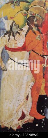 Mongol Bogenschütze Schießen auf Sebastian im Martyrium des Heiligen Sebastian Giovanni del Biondo um 1370. Stockfoto