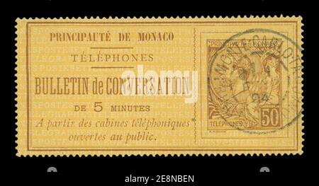 Monaco um 1892 50c Monte Carlo verwendet Telefonstempel. Stockfoto