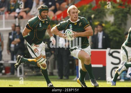 Südafrikas Schalk Burger während des IRB Rugby World Cup Spiel Pool A - Südafrika gegen Samoa im Parc des Princes, in Paris, Frankreich, am 9. September 2007. Südafrika gewann 59:7. Foto Pool Rugby 2007/Cameleon/ABACAPRESS.COM Stockfoto