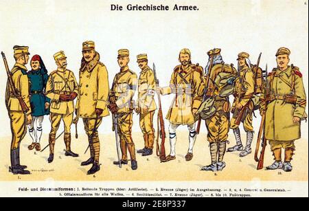 Moritz Ruhl - Griechische Armee 1914 - Feld- und Dienstuniformen. Stockfoto