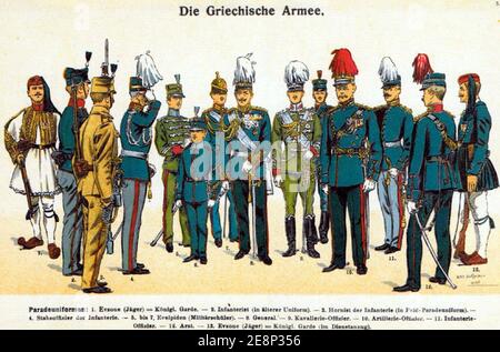 Moritz Ruhl - Griechische Armee 1914 - Paradeuniformen. Stockfoto