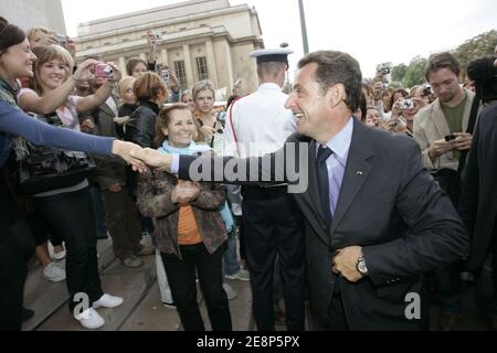 Der französische Präsident Nicolas Sarkozy nimmt an der Eröffnung der Ausstellung "Cite de l'Architecture et du Patrimoine" Teil, die am 17. September 2007 im Palais de Chaillot in Paris, Frankreich, stattfand. Foto von Mousse/ABACAPRESS.COM Stockfoto
