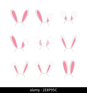 Osterhase Ohren Maske Set. Niedliche Kaninchenohren für Frühlingsfest isoliert auf weißem Hintergrund. Sammlung von Elementen für Hase Kostüm. Vektorgrafik Cartoon-Illustration. Stock Vektor