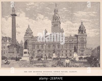 Vintage Illustration der New Municipal Buildings, George Square, Glasgow. Stockfoto
