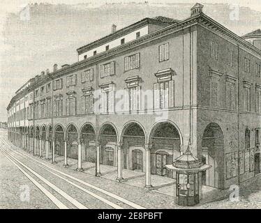 Modena Via Emilia Portico del Collegio. Stockfoto
