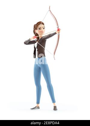 3d Cartoon Frau Mit Pfeil Und Bogen Illustration Isoliert Auf Weissem Hintergrund Stockfotografie Alamy