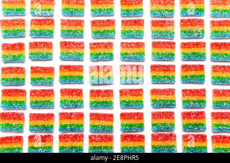 Rainbow saftig gummy Süßigkeiten Hintergrund. Muster aus Gelee Süßigkeiten. Stockfoto