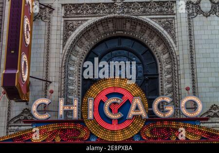 Neon Light of the Marque im Chicago Theater, Chicago, Illinois, USA Stockfoto