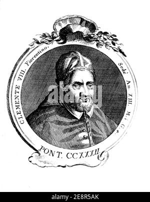 1592 Ca , ROMA , ITALIEN : der Papst CLEMENTE VIII ALDOBRANDINI ( 1536 - 1605 ) geboren Ippolito Aldovrandini . Porträt in 1775 Jahrhundert graviert. Diente als Papst von 1592 bis zu seinem Tod im Jahr 1605. - Papst Clement - Papam Clemens - PAPA - RELIGIONE CATTOLICA - KATHOLISCHE RELIGION - ritratto - Portrait - incisione - Illustration - illustrazione - VATIKANSTADT - VATICANO - Bart - barba - RINASCIMENTO - RENAISSANCE - GESCHICHTE - FOTO STORICHE --- Archivio GBB Stockfoto