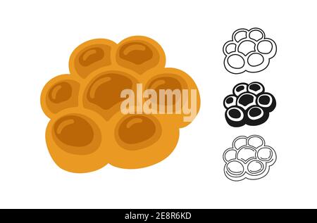 Süßes rundes Bun-Symbol, Brotlinie und schwarze Glyphe, Zeichentrickfilm-Set. Handgezeichnete Skizze frisches Brot Bäckerei. Flaches Food-Design ansehen. Icon Infografik, Verpackungsetikett, Vektor-Lebensmittel-App, Website Stock Vektor