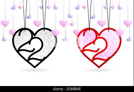 2.2 SALE, 2.2 Month of Love Sale. Tag Label 2 2 Liebe, herzförmige Ballons für Poster oder Flyer Design, Social Media Banner, Online-Shop Promotion Stock Vektor