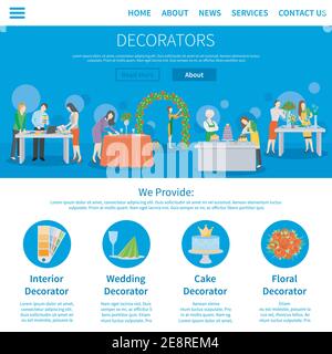 Professionelle Dekorateure Dienstleistungen für Hochzeiten Parteien Innenarchitektur eine Seite Online-Informationen flache Homepage abstrakte Vektor-Illustration Stock Vektor