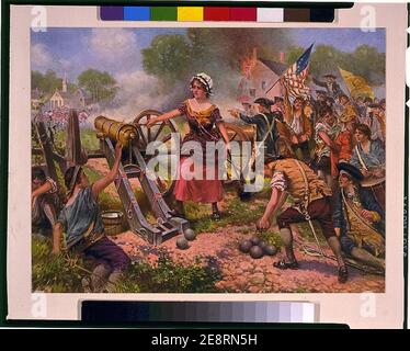 Molly Pitcher feuert Kanone in der Schlacht von Monmouth) - E. Percy Moran Stockfoto