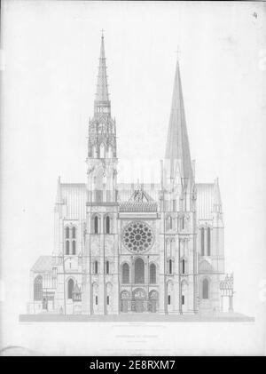 Monografie de la Cathedrale de Chartres - 04 Fassade occidentale - Gravure. Stockfoto