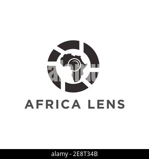 AFRIKANISCHES LOGO-KONZEPT KOMBINIERT MIT DEM KAMERAOBJEKTIV. Stock Vektor
