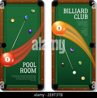 Billard vertikale Banner Set mit Pool-Zimmer-Symbole realistisch isoliert vektorgrafik Stock Vektor