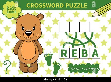 Kinder Bord Tier Spiel Kreuzworträtsel für Vorschulkinder und Grundschüler worksheets.Page lesen und für Kinder Bildungsbuch entsprechen. Stock Vektor