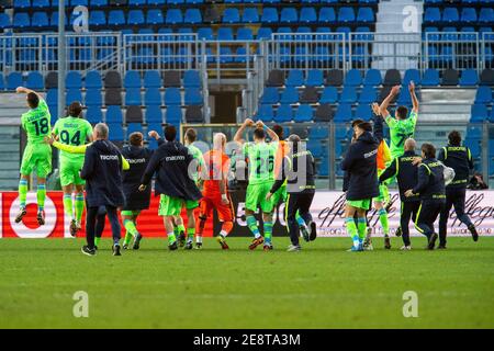 Das Team der SS Lazio feiern Sieg während der italienischen Meisterschaft Serie A Fußballspiel zwischen Atalanta BC und SS Lazio am 31. Januar 2021 im Atleti Azzurri d'Italia Stadion in Bergamo, Italien - Foto Morgese-Rossini / DPPI / LiveMedia Stockfoto