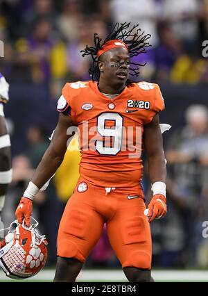 (DATEI FOTOS).der ehemalige Clemson Tigers läuft zurück (9) Travis Etienne Jr. soll in die 1. Runde des NFL Draft gehen, hier ist er am 13. Januar 2020 im Vergleich zu den LSU Tigers zu sehen, der NFL Draft wird am 29. April 2021 in Cleveland, Ohio, stattfinden. (Pflichtnachweis: Jose/MarinMedia.org/Cal Sport Media) (absoluter vollständiger Fotograf und Credits erforderlich) Stockfoto
