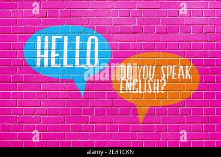 Eine Wand, Sprachschule und Frage Sprechen Sie Englisch Stockfoto