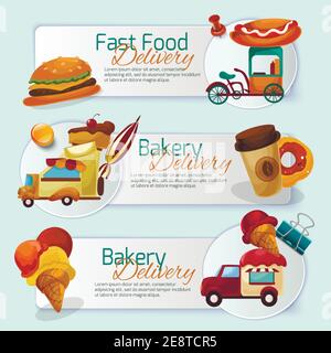 Lebensmittel Lieferung horizontale Banner mit Cartoon-Lastwagen isoliert Vektor Abbildung Stock Vektor