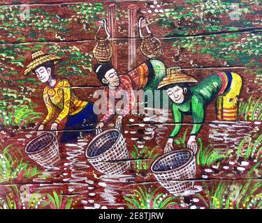 Kunst, Malerei, Acryl, Farbe, Thai Muster, Thai Land, Tradition Stockfoto