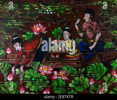 Kunst, Malerei, Acryl, Farbe, Thai Muster, Thai Land, Tradition Stockfoto