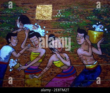 Kunst, Malerei, Acryl, Farbe, Thai Muster, Thai Land, Tradition Stockfoto