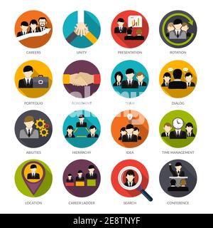 Flache Personensymbole mit Office-Hierarchie-Team-Management People Rotation isolierte Vektordarstellung Stock Vektor