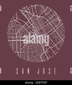 San Jose Kartenposter. Dekoratives Design Stadtplan von San Jose Stadt. Stadtbild ARIA Panorama Silhouette Luftbild, Typografie Stil. Land, Fluss, Hig Stock Vektor