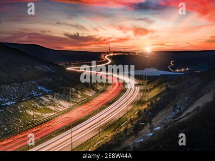 Scammonden Bridge M62 Light Trails Stockfoto