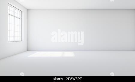 Weißer Raum mit einfallendes Licht vom Fenster. 3d-Rendering Stockfoto