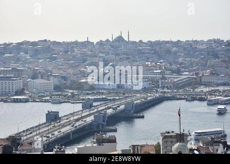 Ein Panoramablick auf Istanbul Stadt vom Galata Tower in Istanbul Stadt, Türkei Stockfoto