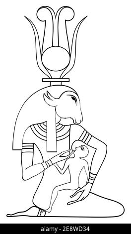 Ägyptische Gottheit - Isis mit Horus das Kind - Heilung die gottheit ruft besonders bei der Heilung von Kindern auf Stockfoto