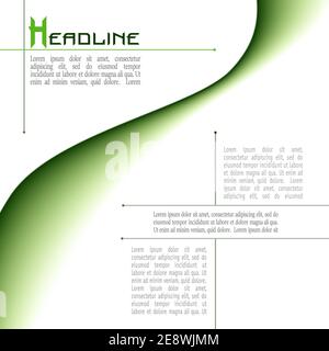 Layout mit grüner abstrakter Welle. Moderne Vorlage für Buch, Broschüre, Poster, Flyer, Infografik, Werbung. Weißer Hintergrund. Vektor EPS10 Stock Vektor