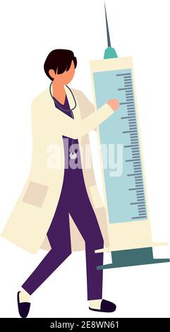 Junger Mann Arzt mit einer Spritze Impfstoff Vektor Illustration Stock Vektor