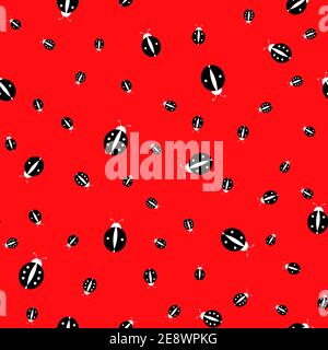 Fashion Tier nahtlose Muster mit bunten ladybags auf rotem Hintergrund. Vorlage für Einladung, Poster, Karte, Stoff, Textil. Netter Urlaub Stock Vektor