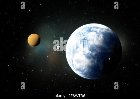 Felsplaneten, Exoplaneten oder extrasolare Planeten aus dem tiefen Weltraum. 3d-Illustration Stockfoto