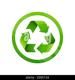 Grünes Recycling-Symbol. Runde Form Symbol, Öko-grüne Farbe, 3d-Stil, weißer Hintergrund. Stock Vektor