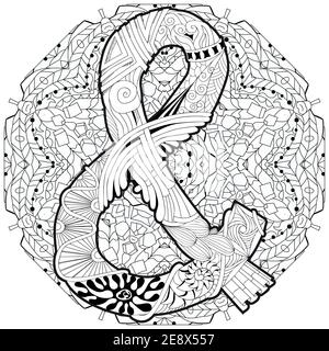 Handgezeichnetes Ampersand auf Mandala zentangle gestylt für T-Shirt-Design, Tattoo und andere Dekorationen Stock Vektor