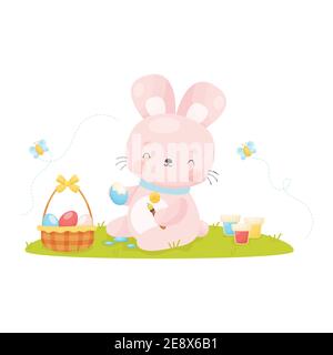 Niedliche Cartoon Ostern Hase Malerei Eier. Vektorgrafik. Stock Vektor